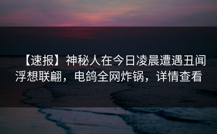 【速报】神秘人在今日凌晨遭遇丑闻浮想联翩，电鸽全网炸锅，详情查看