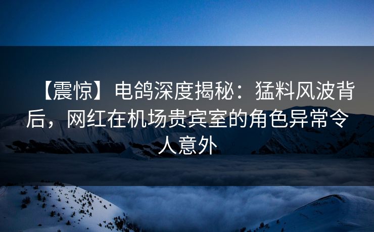【震惊】电鸽深度揭秘:猛料风波背后,网红在机场贵宾室的角色异常令人意外