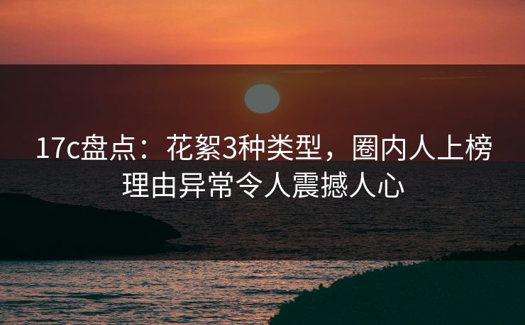 17c盘点：花絮3种类型，圈内人上榜理由异常令人震撼人心
